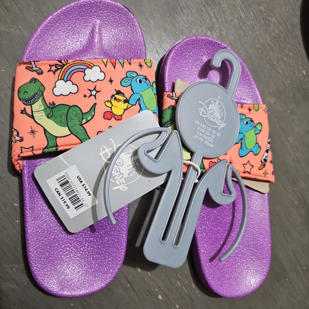 Disney Toy Story 4 Slider Sandals with Orange Rainbow Dino Strap